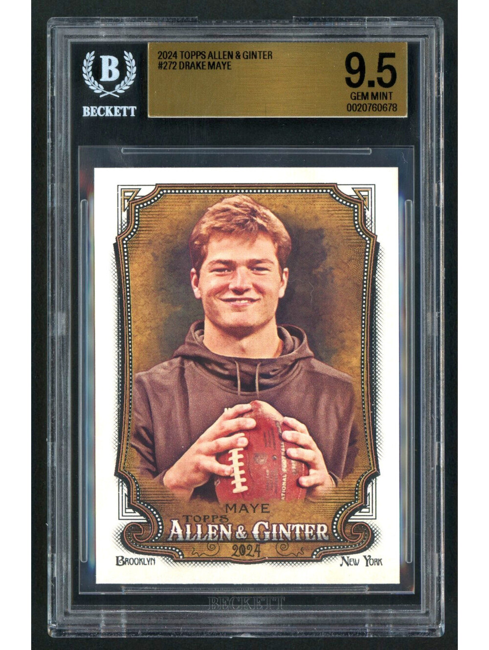 2024 Topps Allen & Ginter Drake Maye #272 Patriots Rookie (RC) BGS 9.5 Gem Mt.
